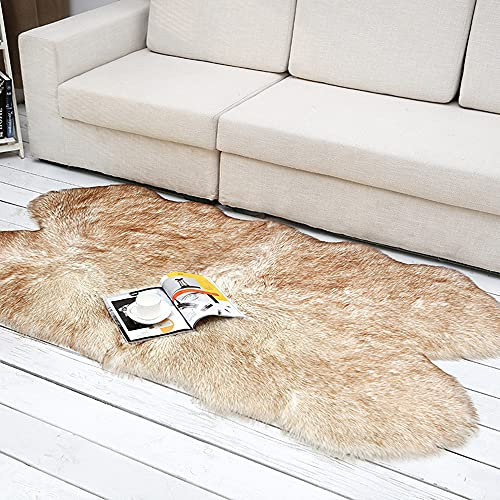 Hruile Ultra Soft Shaggy Rug 100x180cm Carpet Anti-Skid Area Rug Faux Lambskin Sheepskin Rug Modern Decor Rug Ideal for Living Room Bedroom Nursery Kids Baby Room,Brown