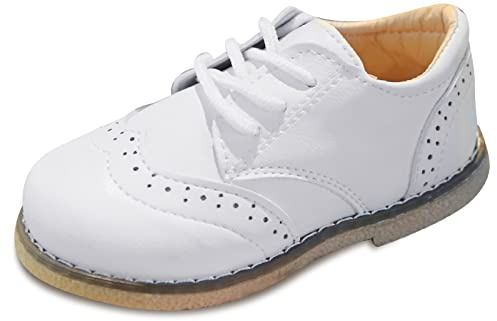 Panegy Scarpe Stringate Basse in Pelle Scarpe Bambini Ragazze con Suola Piatta Scarpine Brogue Eleganti per attività Scolastica Bianco EU 22/Etichetta 23