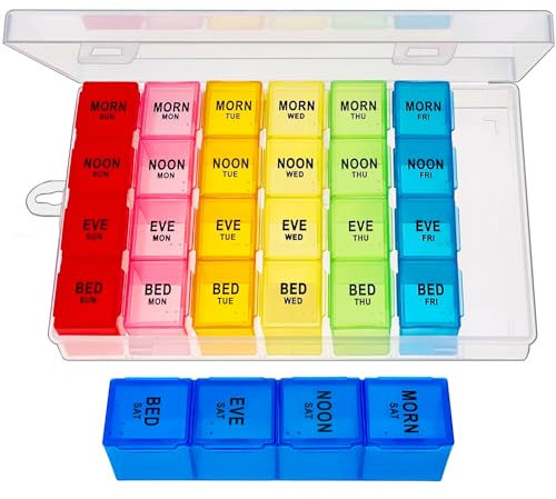 ZVZM Large Pill Organiser - 7 Day, 4 Times a Day, Tablet Organiser, Medicine Storage, Medication Organizer, Dosette Box, Daily Weekly Pill Box Case for Fish Oil/Vitamin