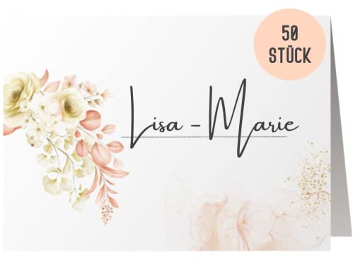 50 segnaposti per matrimonio | segnaposti di Things of Happiness | segnaposti dal design elegante | segnaposti, cartellini per etichettatura, set da 50 in design boho (Corallo Peach Rose)