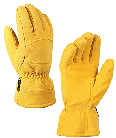 SKYDEER Full Deerskin Suede Leather Winter Gloves for Cold Weather Work Skiing Cycling Driving, Extreme Warm Gloves for Men and Women (SD8676T/L)