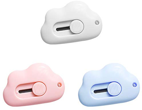 EHOTER Couteau Petit Portable en Plastique Pratique de Nuages Coupeur d'enveloppes Box Cutter Aider Bricolage Mieux Ouvre-lettre Couteau de Papeterie pour Bureau Famille (3 Couleurs)