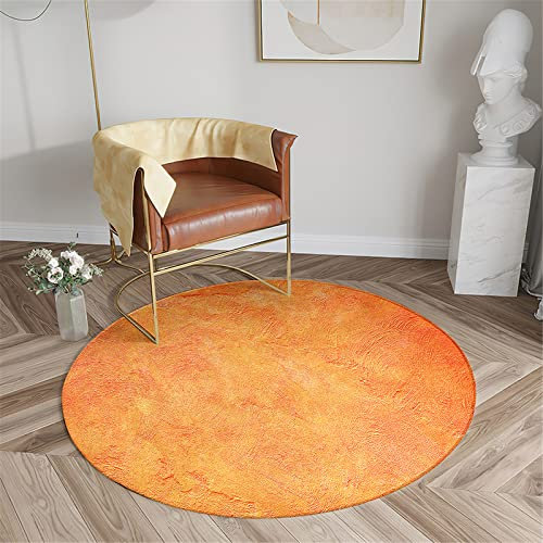 Chickwin Wohnzimmer Teppich Rund, Einfach Stil Rutschfester Teppich Moderne Flanell Flauschig Weich Groß Teppiche Fußmatte für Schlafzimmer Küche Dekoration (Durchmesser 120cm,Orange)