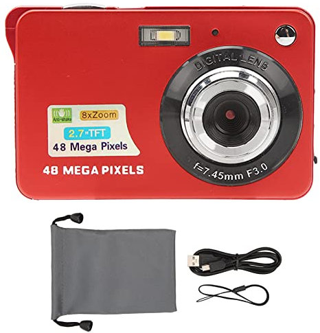 Appareil Photo Numérique, Caméra Vidéo 4K 48MP, Appareil Photo Zoom 8X Anti-tremblement avec écran LCD 2,7 Pouces, Enregistreur de Caméra Vlogging pour Raveling, C3 48, Rouge