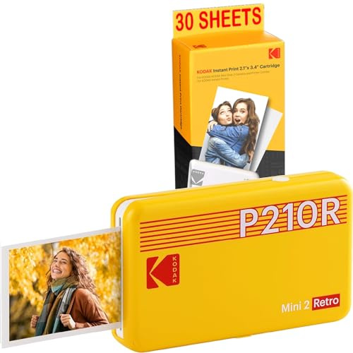 KODAK P210 Retro 2 Mini Printer Pack + patron och papper för 30 foton - Bluetooth-ansluten skrivare - foton CB-format 5,3 x 8,6 cm - litiumbatteri - 4Pass termisk sublimering