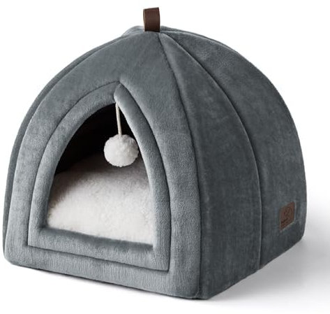 BEDSURE Katzenhöhle Katzen Grau - Faltbare Katzenbett mit waschbaren Kissen, Katzenzelt für Kätzchen kleine, mittelgroße Haustier, weiches und warmes Katzenhaus für drinnen, 40x40x40cm