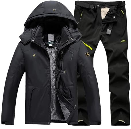 Combinaison de ski pour homme 2 pièces - Combinaison de neige pour homme - 2 pièces - Coupe-vent - Avec capuche - Respirant - Veste softshell - Pantalon de neige - Hiver - Snowboard - Combinaison de