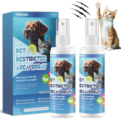 Cat Deterrent Spray, Natural Cat Repellent for Furniture, Sofas, Rugs, Curtains, Plants, Indoor & Outdoor Repellent Cats Kittens, Effective Cat Scratch Deterrent Training Aid (2 Pack *120ML)