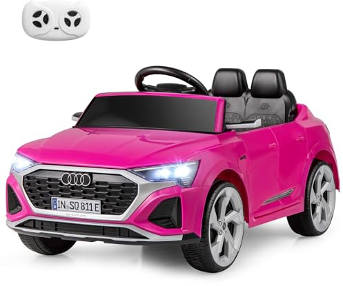 GOPLUS Coche Eléctrico para Niños, Vehículo Eléctrico de 12V con Control Remoto de 2.4G, Música, Claxon, Luces LED, Arranque Suave y Suspensión de Resortes, para Niños de 3+ Años (Rosa)