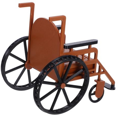 BESTonZON Puppenhaus Kleiner Rollstuhl Modell Braun Realistisches Miniatur Rollstuhl Spielzeug mit Krücken Puppen Medizingeräte für Bjd Puppen Rollenspiel und Puppensammlung