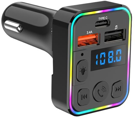 Bil FM-sändare | Trådlös FM-sändare | Dubbel USB trådlös multienhet med typ C-anslutning handsfree-samtal