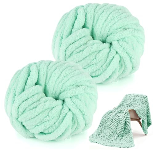 Filo di lana grosso per uncinetto, 2x245g di morbido filato per lavorare a maglia a mano, lana morbida per lavori a maglia a mano per coperte, cuscini, decorazioni per la casa (verde chiaro)