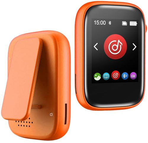 MP3 Player with Sports Clip, Small Music Player with Bluetooth 5.3, Touch Screen, Built-in Speaker, Voice Recorder, FM Radio, Expandable Storage up to 512GB(Orange)