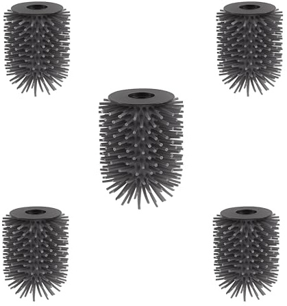 BVL Escobilla de baño negra, cabezal de cepillo de inodoro, incluye 5 cabezales de cepillo de silicona 6,8 × 6,8 × 9 cm