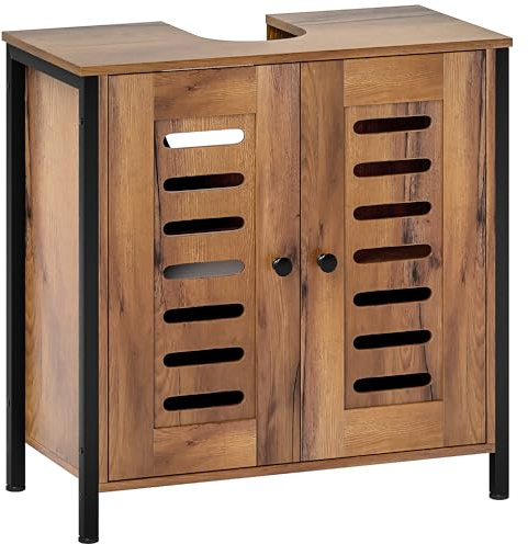 HOMCOM Mueble Bajo Lavabo Industrial 2 Puertas 60x30x60 cm Marrón Rústico