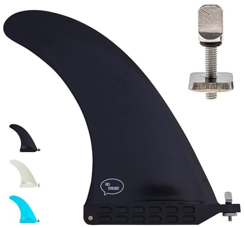 Ho Stevie! Longboard/SUP Center Fin + Free No-Tool Screw - Easy Installation - Stronger Than Regular Nylon Fins (Black, 9 inches)