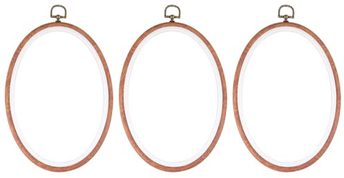 EXCEART Aro De Bordado Ovalado 3 Piezas Imitado Madera PláStico Para Punto De Cruz Y Bricolaje, CíRculo De Bordado Con Tornillos