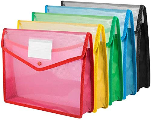 KAHEIGN 5Pcs Plastikhüllen A4 Kunststoff Ordner Dokumentordner mit Druckknopfverschluss und großer Kapazität, Fächermappe für Zuhause, Schule, Büro (5 Farben)