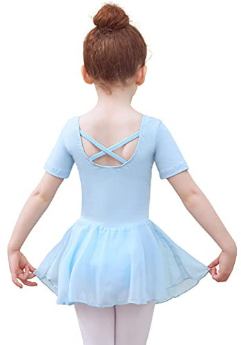 Tancefair Kinder Ballettkleidung Mädchen Ballettkleid Kurzarm Langarm Balletttrikot Baumwolle Ballettanzug Tanzkleid Tanzbody mit Chiffon Rock Tütü