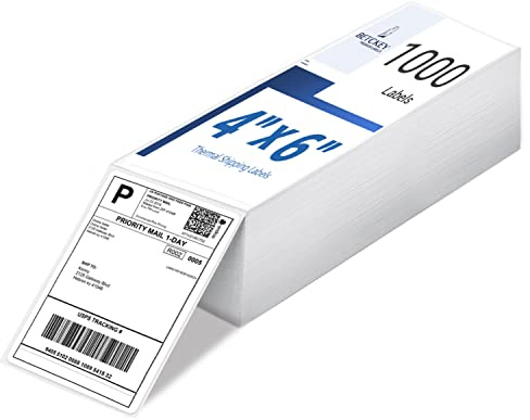 BETCKEY - 1 000 st 10 x 15 cm termiska direkta fraktetiketter, 102 mm x 152 mm, kommersiell kvalitet - perforerade fläktviksetiketter