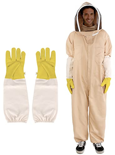 zelaby Bee Suit, Full Body Beekeeping Clothes Gloves Veil Hood Hat Protective Beekeeping Suit Jacket Beekeepers Supplies Equipment Adult（XXL）