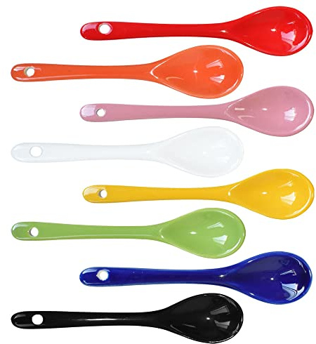 Yuauy 8 Color Porcelain Egg Spoons Ceramic Spoons 4.7 inch Coffee Dessert Yogurt Tea Milky Tea
