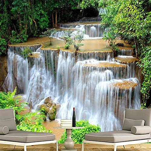 Fototapeten Gemälde 3D Grüne Landschaft Wasserfall Wall Mural, Urwald Wandtapete, 200 x 140 cm Selbstklebende Wandbilder Moderne Wanddeko Wohnzimmer Schlafzimmer Büro Wallpaper
