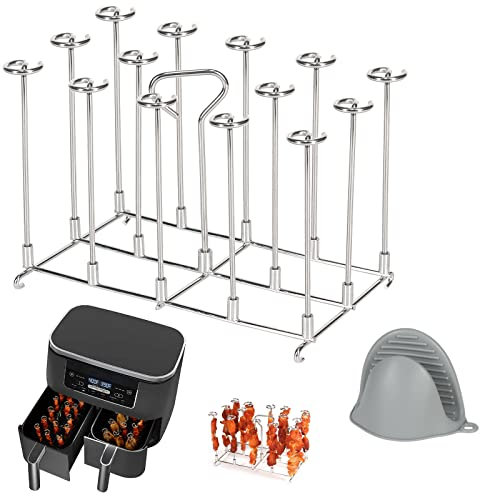 BYKITCHEN Skewer Stand for Ninja Dual Air Fryer, Stainless Steel Kebab Rack, Accessories for Ninja AF300UK/AF400UK/AF451UK/AF500UK,Also Compatible with Salter/Instant/EMtronics 9L Double Drawer Fryer
