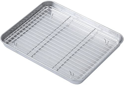 Baking Sheets with Racks Set, Stainless Steel Cookie Pan Baking Tray with Cooling Rack, Oven Safe, Non Toxic, Heavy Duty, Easy Clean,28 x 23.5 x 2.5cm