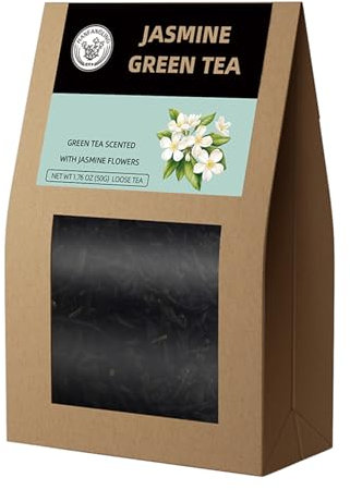 HANFANGLING Jasmin Grüner Tee,Natürliches Loses Blatt,Kurbelt den Stoffwechsel An,Baut Angst und Stress Ab,Reguliert den Blutzucker,Fördert die Verdauung und Frischer Atem,Geschenktee