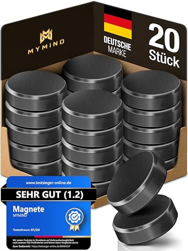 MYMIND® Magnete für Magnettafel [EXTRA STARK] – 20x Kleine Magneten 18x5mm – Ideal als Magnet für Kühlschrank, Whiteboard & Pinnwand – Kühlschrankmagnete Schwarz – Kein Zerkratzen