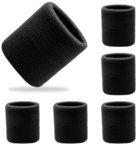 Simsky Lot de 6 Bandeaux Anti-Transpiration pour Poignets, Bracelet de Sport en Coton, Absorbant et Respirant, Protège Poignet,Bandeaux Absorbants de Poignet,Bandeau Poignet Musculation pour Fitness