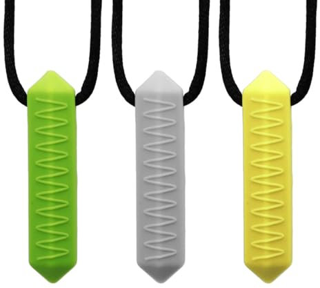 JSKWIKE 3 Pcs Sensory Kauen Halskette Am besten für Kinder oder Erwachsene die gerne beißen oder Autismus haben Langlebiges und starkes SilikonKauspielzeug Kaukette für Jungen und Mädchen