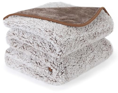 PETTOM Stor vattentät hundfilt, vändbar sherpa och flanelltyg, personligt hundöverkast skyddar säng och soffa med mjuk plysch – brun, 152 x 127 cm