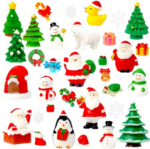 Bbiamsleep 40 Pcs Mini Christmas Figurines Miniature Christmas Figurines