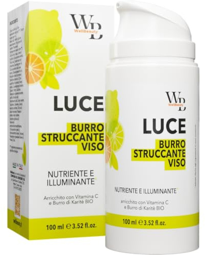 WELLBEAUTY Burro Struccante 100ml, Detergente Viso e Occhi, Airless Formato Viaggio, Anti-Pollution, Cleansing Balm, Doppia Detersione, Makeup Remover, Olio Di Cocco, Per Pelli Sensibili, Vit. C