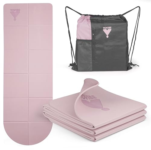 YoVibe - Tappetino Yoga Antiscivolo Professionale con Telo Fitness e Sacca Sportiva - Tappetino Pilates Pieghevole Antiscivolo e Impermeabile 183x60 cm (Rosa)