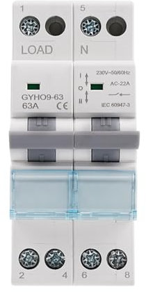 Jadeshay Interruptor de Transferencia Manual 2P 230VAC 63A Conmutador Modular Magnetotérmico Interruptor Dual Power para Conmutación Manual Entre Dos Fuentes de Alimentación, Montaje en Carril DIN