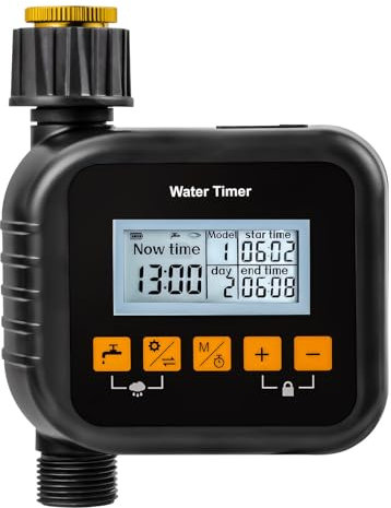 Bewässerungscomputer, Automatische Bewässerung mit Regenverzögerung/manuelle/automatische Schalten, Groß LCD-Display Bewässerungssteuerung, Bewässerungsuhr IPX5 wasserdicht, für Garten (A)