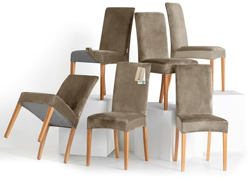 RESTILO Stuhlhussen 6er Set Stretch Stuhlhussen Abnehmbare Waschbare Stuhlbezüge Esszimmerstühle Elastischer Stuhl Überzug für Esszimmer Küche Restaurant Hotel Bankett Hochzeit Party, Sento Beige
