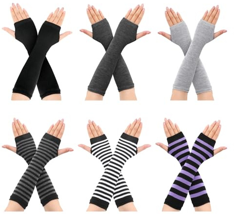 Meng Jiaran 6 Pairs Arm Warmers For Women Y2k Striped