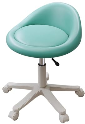 Tabouret Ergonomique a Roulettes Reglable en Hauteur 47-57cm 360° Pivotant Tabouret Bureau avec Dossier a Domicile, pour Maison, Magasin, Cuisine, Beauté(Blue)