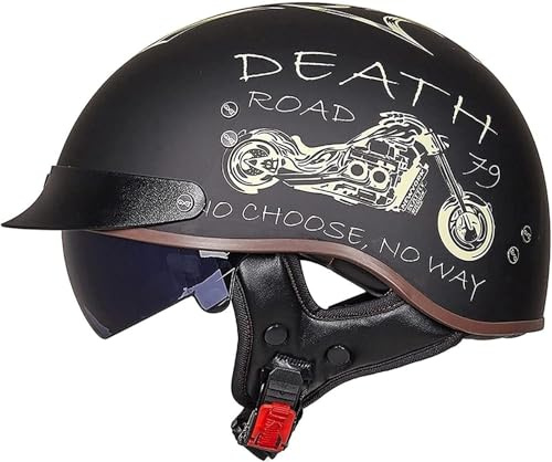 Wttagkl Halbhelm Motorradhelm Herren Damen Retro ECE Zertifizierung Motorrad Halbschale Mofa Helm Jethelm Halbschalenhelm Jet Helmet Motorcycl Chopper Scooter Helm Sturzhelm Mit Visier,O-M/57-58CM