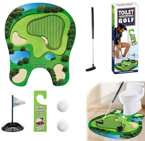 Set 6 Pezzi Golf Bagno Gioco, Regalo per Golf, Divertente Minigolf Regalo da Uomo, Set Regalo per Golf con Mazza da Golf 65 cm, Tappetino da Golf, 2 Palline e Ganci per Uomini, Mariti, Amici