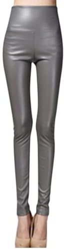 Generisk leggings i konstläder läderbyxor hög midja PU läder leggings byxor tights treggins leggings konstläder leggings termisk fleece konstläder vinter läderleggings dam matt, LJUSGRÅ, 3XL
