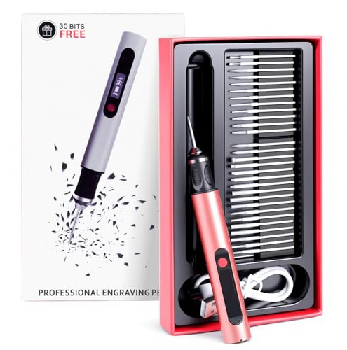Customizer - Set di penne da incisione senza fili, ricaricabili, con 3 velocità, strumento per incisione per metallo, legno, vetro, pelle, colore rosa