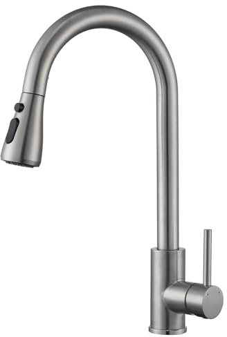 Ulytid Wasserhahn Küche Ausziehbar – Hochdruck Einhebel Mischbatterie Küche mit 3 Strahlarten, 360° drehbare Spültischarmatur Küche, Küchenarmatur mit Hochbogen Design aus 304 gebürstetem Edelstahl