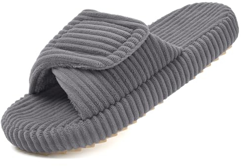 Coswind Chaussons Femme Confortable Mousse Mémoire Velour Côtelé Pantoufles | Réglable Bout Ouvert Slippers, Maison Chaussures, Antidérapantes, Intérieur Extérieur