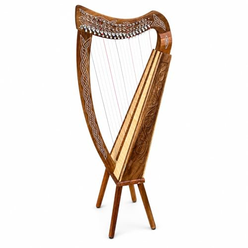 Uzman Arpa Pixie de 19 cuerdas, arpa celta de alta calidad con 19 palancas de semitono, madera maciza de nobleza Sheesham, patas extraíbles, afinador, cuerdas de repuesto y llave de afinación