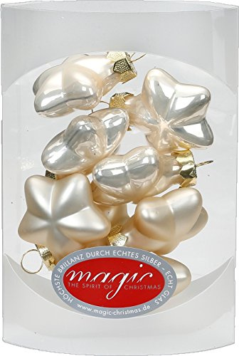 MAGIC 8 Sterne 4cm Glas Weihnachtsschmuck Weihnachtsdeko Christbaumkugeln Weihnachtskugeln Christbaumschmuck Deko Kugeln Farbe: Perle - Champagner Glanz/matt